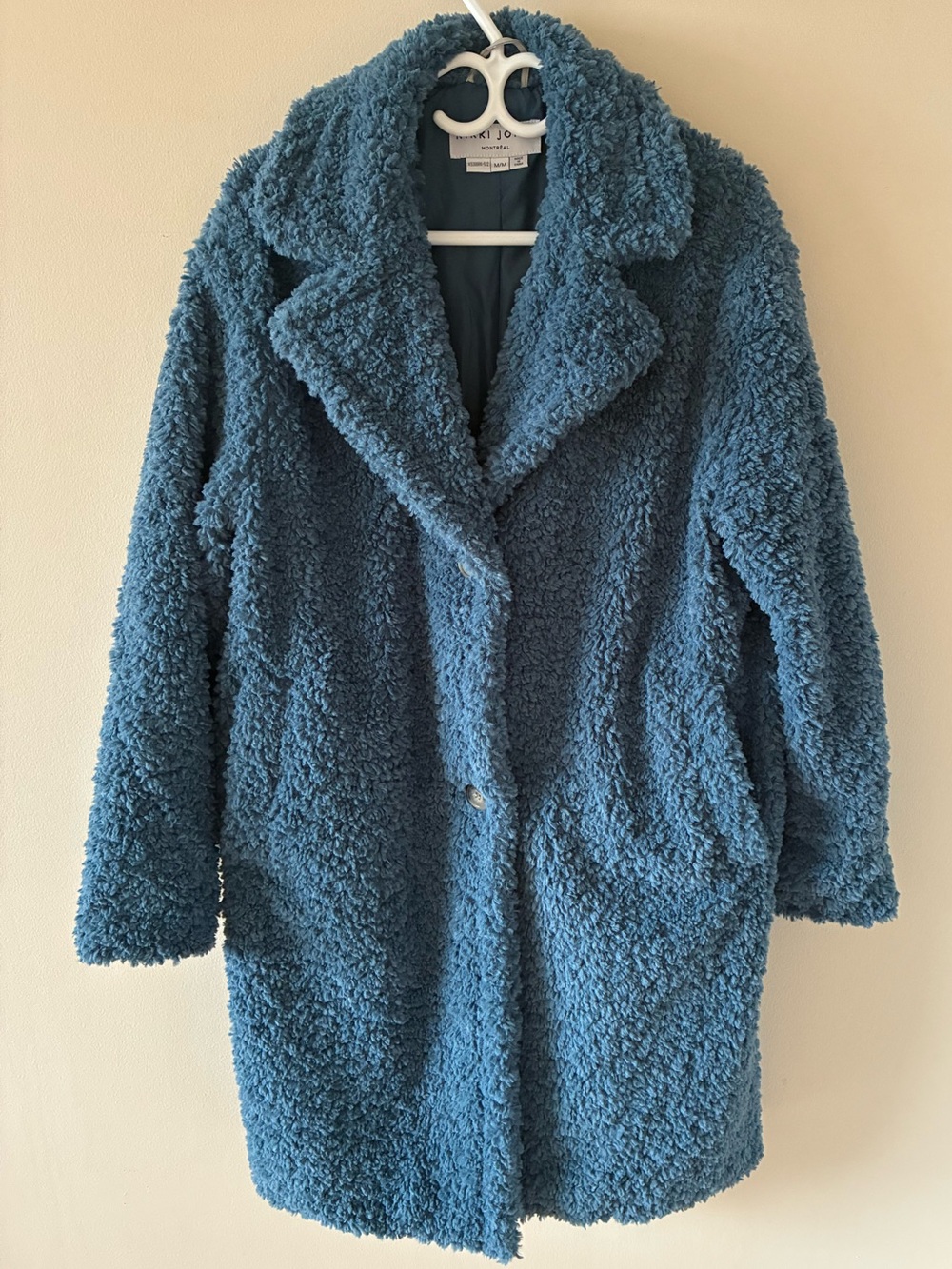 Nikki Jones blue faux fur long pea coat